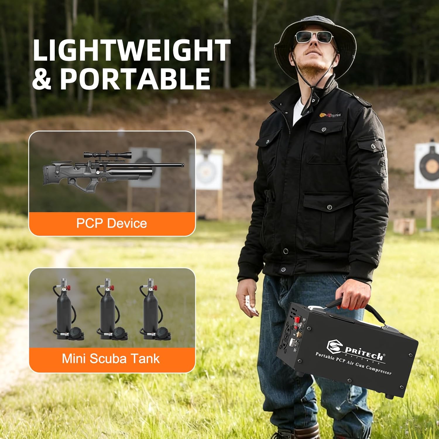 TW03 PCP Air Compressor,Portable 4500Psi/30Mpa,Water/Oil-Free,PCP Rifle/Pistol and Paintball Tank Air Pump, (110V AC or 12V Car Battery) with Power Converter and Oil-Moisture Filter